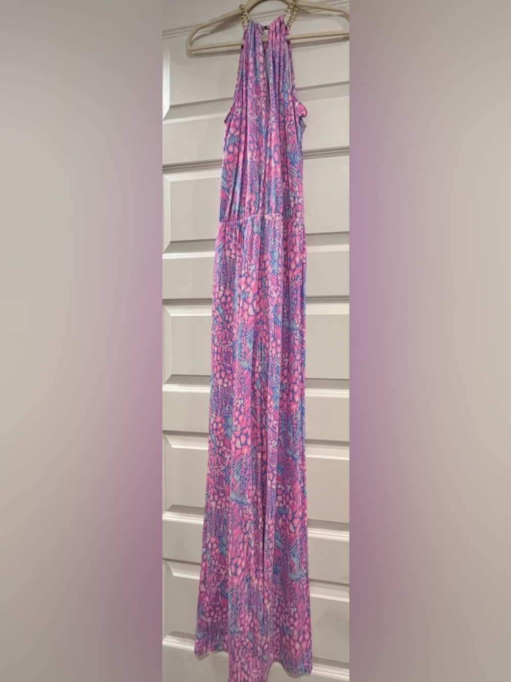 Like New Lilly Pulitzer Gold Chain Halter Neck Jumpsuit with Elastic Waist - Picture 4 of 9
